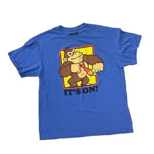 Donkey Kong It’s On Video Game Gaming T-Shirt Adult Mens Large Blue Cotton Blend